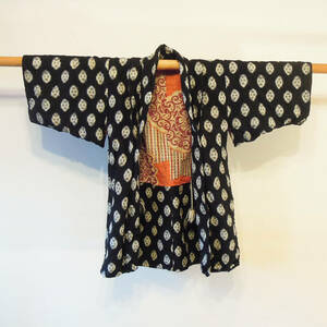 着物 絣 木綿 雪ん子柄 子供物 古着 和服 羽織 厚地 裏地あり vintage noragi boro japanese old textiles