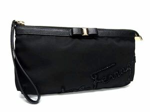 1円 ■極美品■ Salvatore Ferragamo フェラガモ AU-21 B189 ヴァラリボン ナイロン メイクポーチ マルチケース ブラック系 FC2762