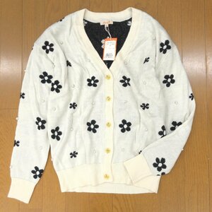 ●新品 allamanda アラマンダ 定価3,900円+税 ビジュー装飾 花柄 ニット カーディガン 38(M) オフホワイト 長袖 羽織り イング 未使用