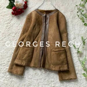 ジョルジュレッシュ　リアルムートン　羊革　ショートコート　ジャケット　ノーカラー　34サイズ　GEORGES RECH