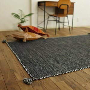 ■■サヤンサヤン ラグマット 絨毯 アジアン エスニック調 手織り インド綿 ハンドメイド 約9 0×130cm 1畳 グレー