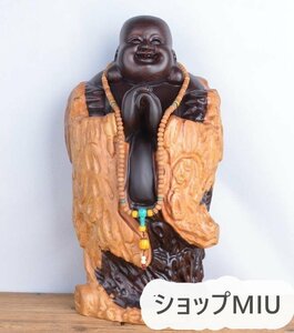 純手づくり彫刻 木彫り弥勒仏像の置物仏教工芸品 木彫り コレクション