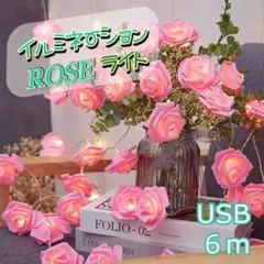 ★在庫セール★USB　イルミネーションライト　ローズ　薔薇 　6ｍ　ピンク