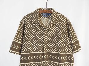 バティック柄 Polo by Ralph Lauren 《CLAYTON》 オープンカラー 半袖シャツ L ブラウン リネン ポロラルフローレン Country 90s CALDWELL