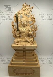 総檜材 木彫仏像 仏教美術 精密細工 切金 仏師で仕上げ品　不動明王座像 高さ37cm