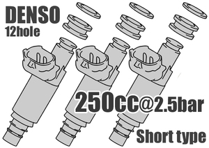 内部洗浄済 250cc 12穴インジェクター3本セット デンソー製(本物) 短いタイプ 必要な容量がわかる方向け 新規格K6A・4穴F6A寸法
