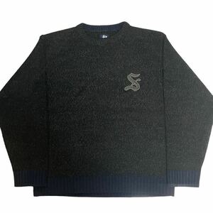 ■美品■STUSSY■90s■紺タグ■アクリルニット■セーター■ブラック■グレー■ヴィンテージ■古着■ステューシー■長袖■大きめサイズ