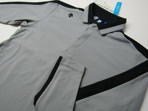 ◆高品質!ＤＥＳＣＥＮＴＥデサントGOLF\13200.共襟デザイン長袖ポロシャツ(L)グレー/ブラック/新品◆