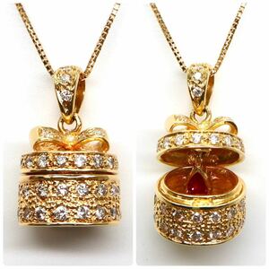 豪華!!開閉可能!!◆K18 天然ダイヤモンド/天然ルビーネックレス◆M 約7.4g 約45.5cm diamond necklace EG1/EG1