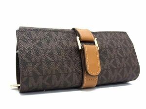 1円 ■新品■未使用■ MICHAEL KORS マイケルコース MK柄 PVC×レザー ポーチ マルチケース 小物入れ レディース ブラウン系 BK0716