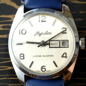 レア★ビンテージ 1970年代 MAJESTIME デイト表示 手巻き腕時計 機械式ウォッチ　シルバーカラーケース　メンズ男性用