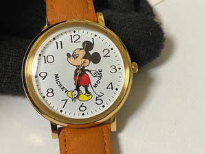 Disney ディズニー ミッキーマウス デザイン 茶革ベルト 腕時計 展示品未使用