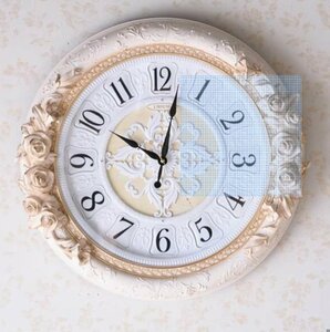 アンティーク調　ロココ調　ホワイトローズ　薔薇の壁掛け時計　ホワイトローズ　薔薇　壁掛け時計
