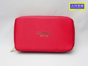 CHANEL BEAUTE シャネル シルクポーチ レッド 非売品 ノベルティ 中古B+ 【送料無料】 A-8443