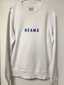 ◆【人気】BEAMS ビームス /クルーネック ロゴスウェット/ WHITE×BLUE Msize