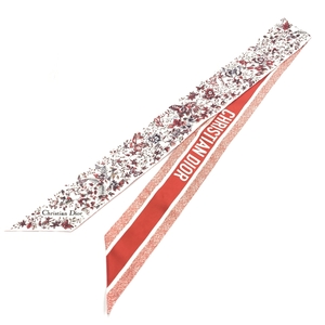 美品◆Christian Dior クリスチャンディオール リボンスカーフ ミッツァ◆ レッド シルク100％ 花柄 レディース スカーフ カレ 絹 服飾小物