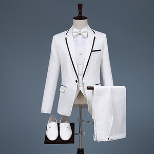 新品 上質 2点セット ホワイト(白)+黒ライン 2色の展開スーツ メンズ スーツセット タキシード上着 ズボンS~2XL演奏会舞台衣装 白