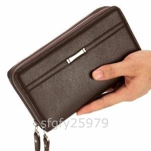 F78☆新品長財布 メンズ レザー 革 ラウンドファスナー スマホも入る レザーウォレット 財布バッグ カード収納多数 財布 大容量