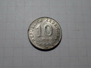 アルゼンチン共和国 10センタボ(0.1 ARM)ニッケルメッキ鋼貨 1956年 解説付き 114