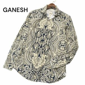 美品★ GANESH ガネーシュ 通年 刺繍★ 花柄 フラワー 総柄 長袖 シャツ Sz.S　メンズ　A4T01279_2#C