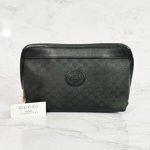 美品 グッチ GUCCI ポーチ マイクロGG ブラック PVC レザー 自00152