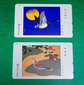 金島桂華 画『 月に飛ぶ 』と『 山鳩椿 』 500円未使用テレカ計2枚 （▼値下げ）