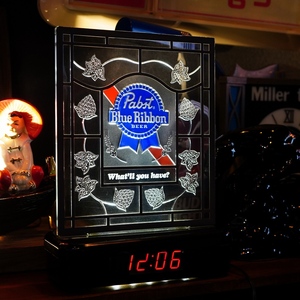 ★1点限り★ Pabst Blue Ribbon パブストブルーリボン ライトサイン 照明 時計 ビンテージ 看板 アメリカ雑貨 ガレージ バー ヴィンテージ