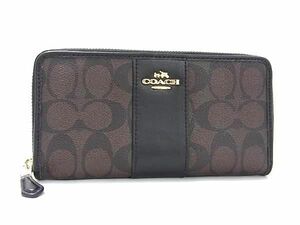 1円 ■美品■ COACH コーチ シグネチャー PVC ラウンドファスナー 二つ折り 長財布 ウォレット 札入れ 小銭入れ ブラウン系 BG7962