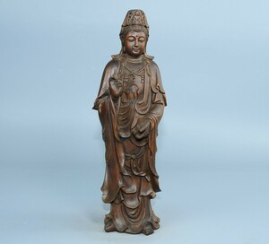 【古寶奇蔵】黄楊木製・細密彫・觀音像・置物・賞物・中国時代美術