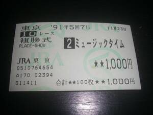 1991年キャピタルS　『 ミュージックタイム 』　のはずれ複勝馬券