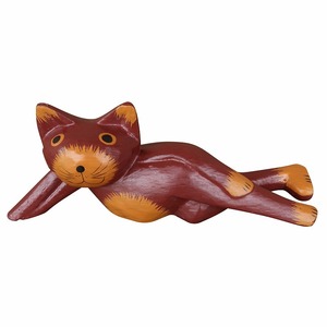 バリ猫 リラックス 20cm バリネコの木彫りの置物 ブラウン【ネコの置物 ねこの置物 猫のオブジェ オヤジ猫 癒し系 眠り猫 】YSA-010152