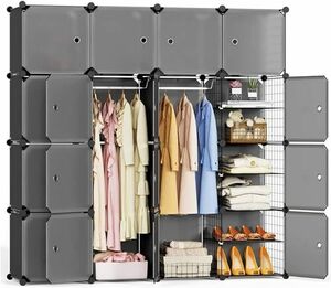 ワードローブ クローゼット 棚 収納 収納ボックス 組み立て式 衣類収納ラック 扉付き ボックス カラーボックス 簡単 DIY 寝室 リビング