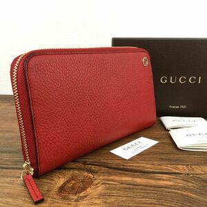 ☆送料無料☆ 未使用品 GUCCI ジップラウンドファスナーウォレット 449347 レッド レザー グッチ 箱付き 345