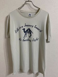 ハリウッドランチマーケット　キャメル　プリント半袖Tシャツ　Lサイズ