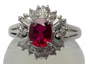 ルビー ダイヤモンドリング Pt900 5.0g 5.5号 ソーティング付き【サイズ直し料金無料！】　Jewelry Ruby0.63ct Dia0.49ct Ring