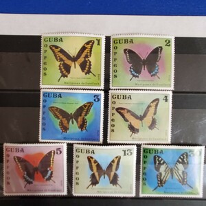 キューバ★1972年　蝶７種　未使用切手