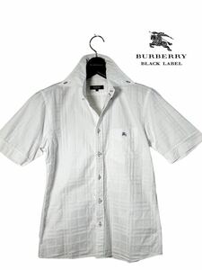 【希少シャドーチェック】新品同様◆BURBERRY BLACK LABEL バーバリーブラックレーベル ◆シャツ 半袖 トップス ホース刺繍　サイズ S