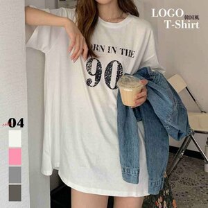 半袖Tシャツ レディース 韓国 英字ロゴ フリー ピンク