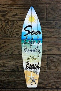 ビーチ SEA LIFE サーフボード型 サーフィン 雑貨 メタルプレート アメリカンブリキ看板