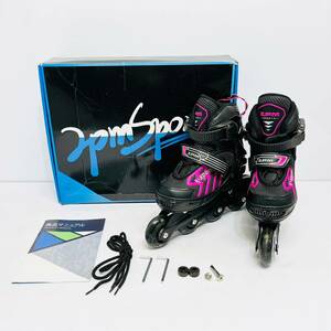 ●美品 2PM SPORTS 子ども用 インラインスケート SMALL ブラック×ピンク 発光 サイズ調整可能 ジュニア Inline skate L1042