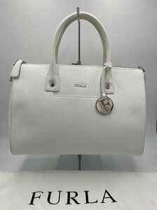 美品　FURLA　フルラ　トートバッグ　ショルダーバッグ　2way　レザー　ホワイト　袋付き　□b1014