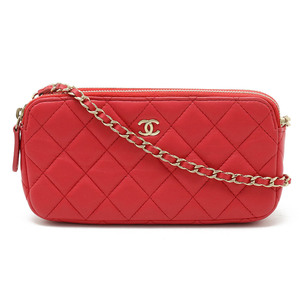 CHANEL シャネル マトラッセ Wジップチェーンウォレット チェーンショルダー 2WAY クラッチバッグ レザー