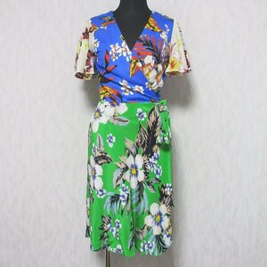 美品 DIANE von FURSTENBERG ダイアンフォンファステンバーグ 花柄 シルク100％ カシュクール ラップ ワンピース 0 マルチカラー ◆