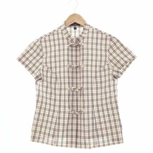 ★BURBERRY LONDON バーバリーロンドン 半袖 ノバチェックバンドカラーシャツ レディース サイズ160A ベージュ トップス 183229 1BA/41955