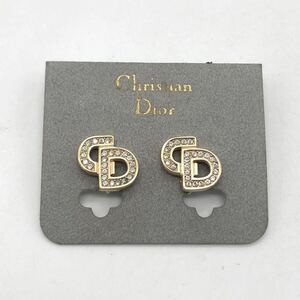 Christian Dior クリスチャン ディオール イヤリング CDロゴ ラインストーン ゴールド アクセサリー P1307