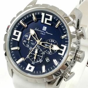 新品 Salvatore Marra サルバトーレマーラ 腕時計 SM15107-SSBL/WH クオーツ クロノグラフ ホワイト ブルー カレンダー 動作OK 箱付き .