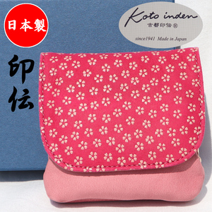 日本製 古都印伝 印伝 和柄 桜 さくら 本革 ピンク がま口 三つ折り 財布
