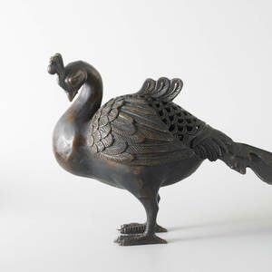 金工美術 古銅製 孔雀 香炉 香爐 香道具 時代物 骨董品 古美術品 鳥