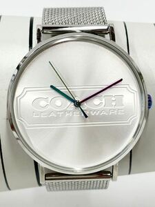 【稼働品】COACH コーチ CHARLES チャールズ ホワイト シルバー メッシュバンド クォーツ メンズ腕時計