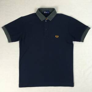 FRED PERRY フレッドペリー ポロシャツ FZ1440 Sサイズ 日本製 紺/灰/黄 鹿の子 半袖シャツ